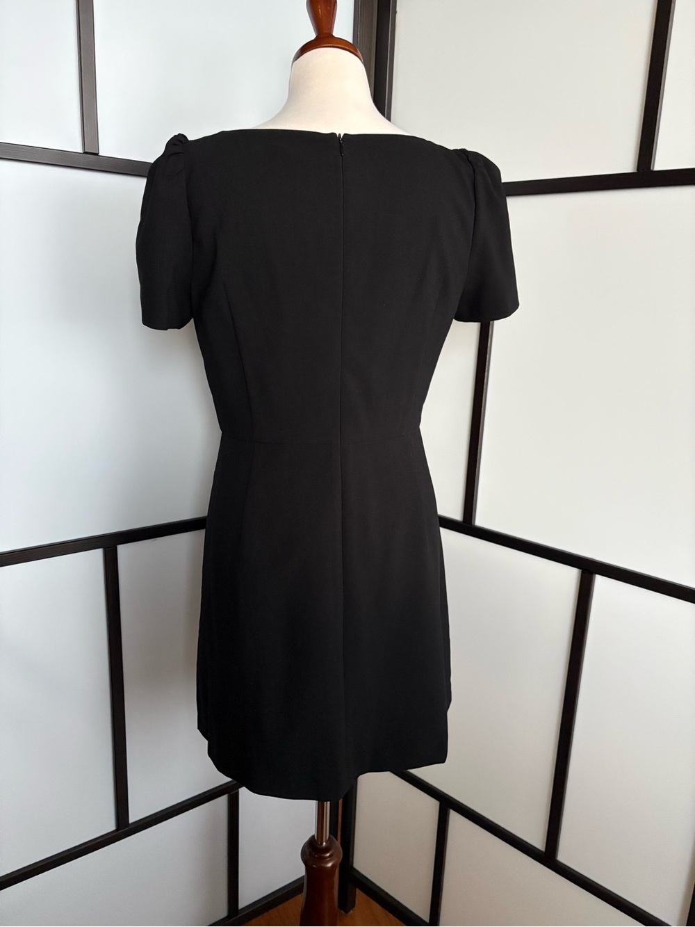 French Connection Black Puff Sleeve Mini Dress NWT Size 10 Classic Square Neck - Picture 5 of 14